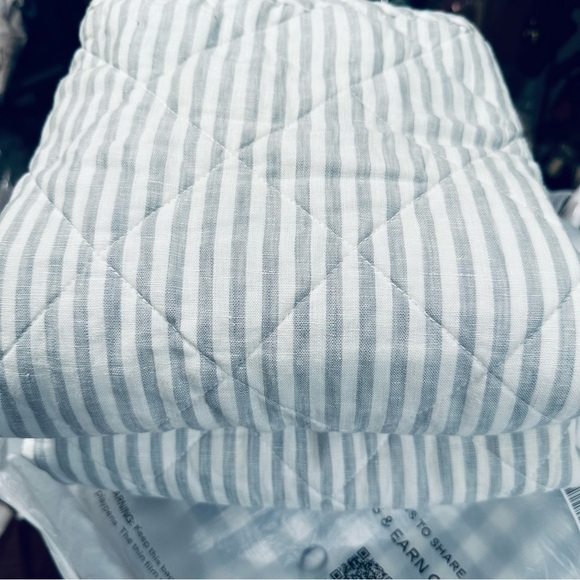 NWOT QUINCE European Linen Stripe Quilted Sham Set MIST stripe 1048 - Picture 3 of 9